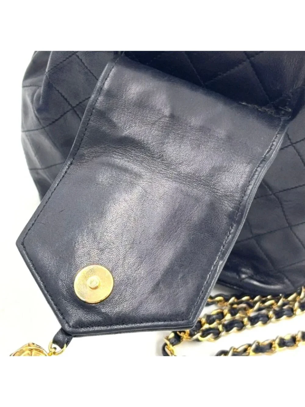 Chanel Quilted Tassel Lambskin Black Chain Shoulder Bag Gold